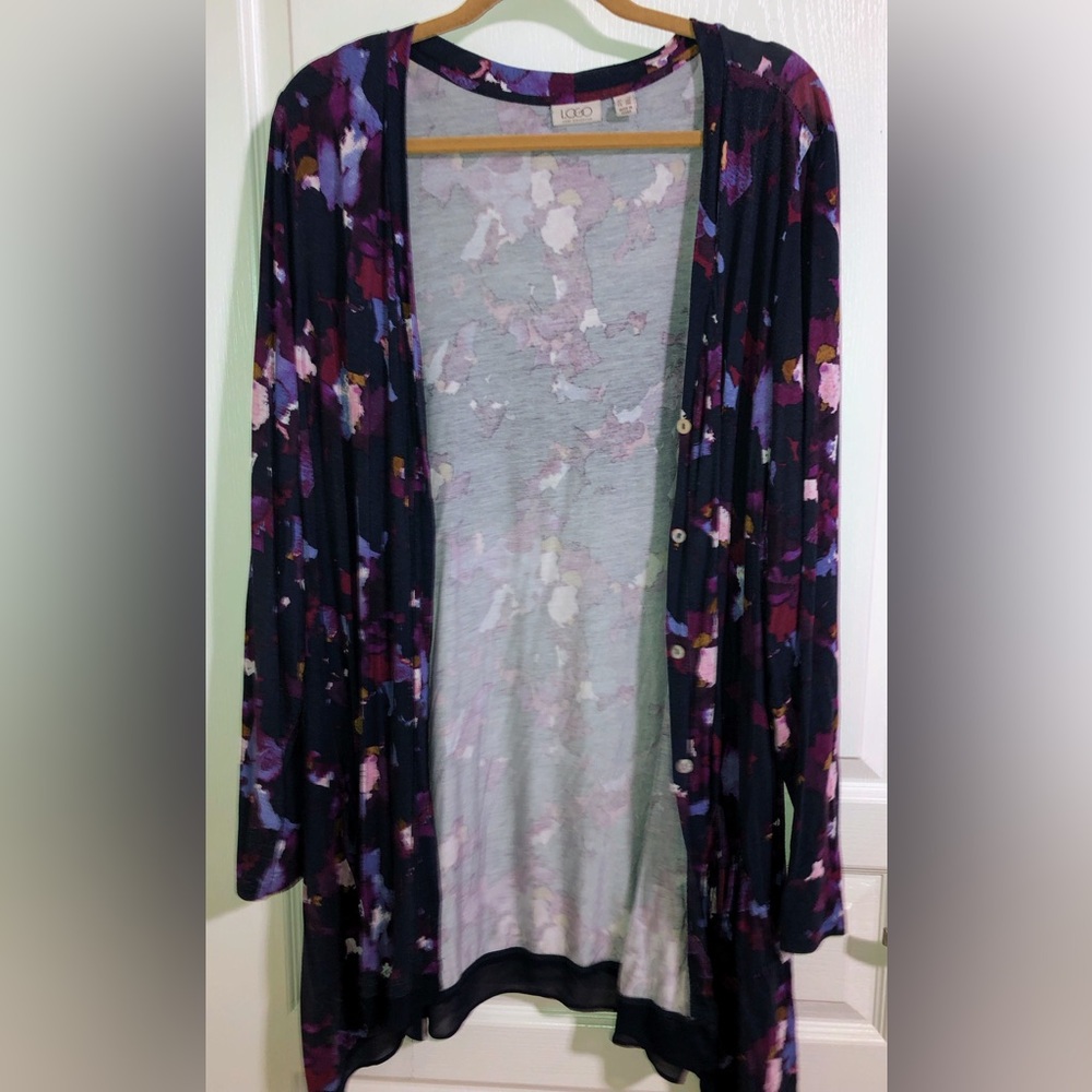 Logo 2x Blue Print Button down Long Sleeve Cardigan